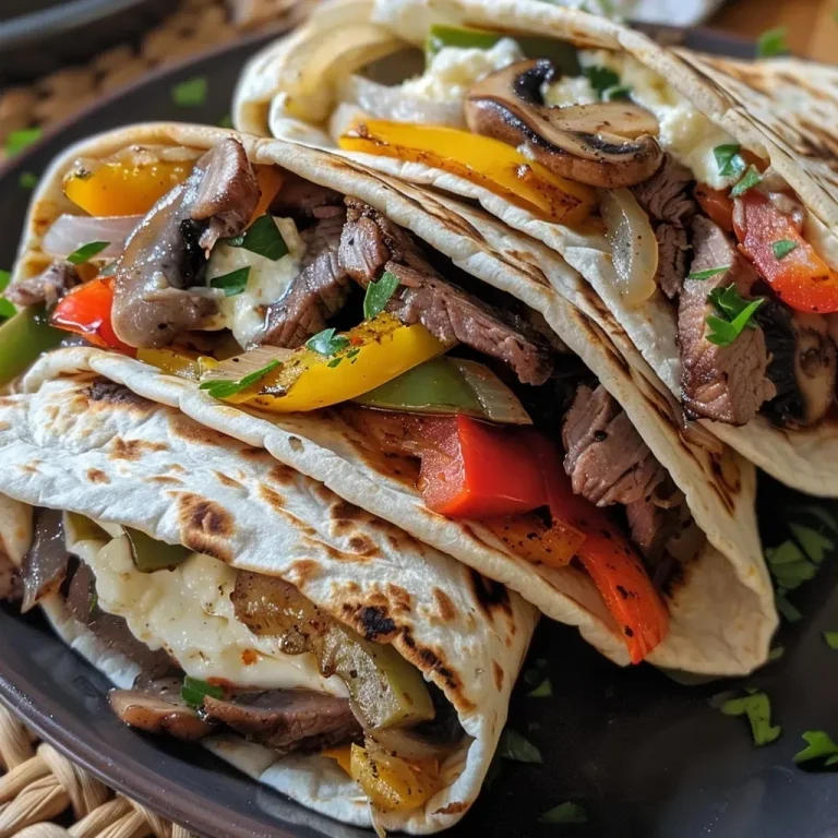 ['Close-up view of cheesy protein cheesesteak wraps with colorful vegetables.', 'Juicy cheesesteak wraps filled with steak, peppers, onions, and cheese.', 'Side view of a delicious cheesesteak wrap on a wooden board.', 'Tasty steak wraps stacked with vibrant bell peppers and melted provolone.']