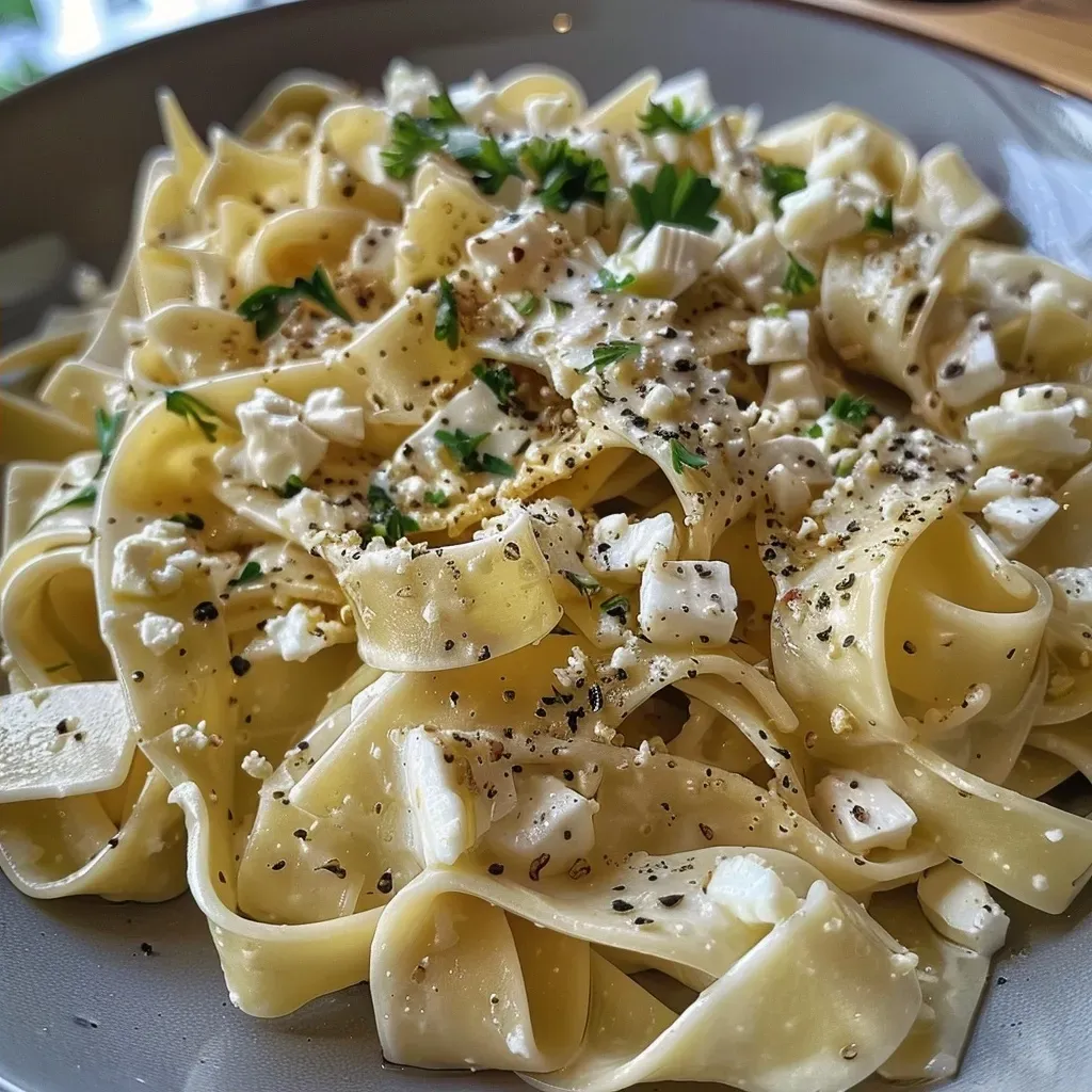 ['Close-up view of creamy chicken feta pasta with fresh parsley.', 'Juicy chicken and feta pasta dish in a bowl, garnished with herbs.', 'Side view of pasta mixed with creamy sauce and chicken pieces.', 'Appetizing presentation of creamy chicken and feta pasta.']