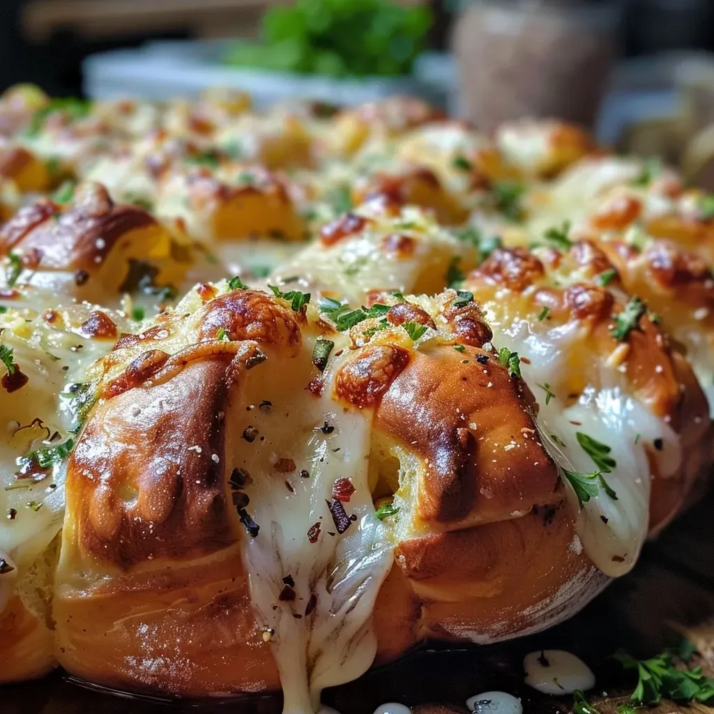 ['Close-up of creamy garlic cheese chicken and potatoes dish.', 'Juicy chicken breast and potatoes in a garlic cheese sauce.', 'Side view of a hearty serving of creamy garlic cheese chicken with potatoes.', 'Delicious garlic cheese chicken and potatoes on a plate.']
