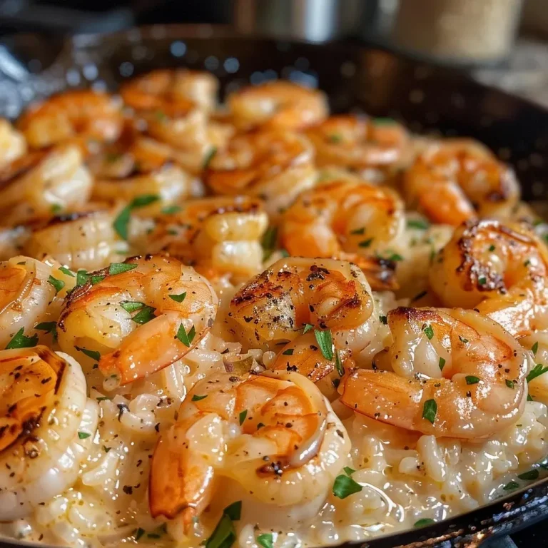 ['Close-up view of creamy garlic shrimp served over rice with a sprinkle of parsley.', 'Juicy shrimp in a creamy garlic sauce alongside fluffy rice, viewed from the side.', 'Dish featuring shrimp in rich cream sauce with rice, garnished with parsley.', 'Side perspective of garlic shrimp with creamy sauce over a bed of rice.']