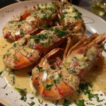 ['Close-up of creamy garlic shrimp with rice in a vibrant bowl.', 'Side view of succulent shrimp in a rich garlic sauce served over rice.', 'Dish featuring juicy shrimp coated in creamy garlic sauce, garnished with parsley.', 'Delicious shrimp and rice plate, showcasing buttery garlic flavor.']