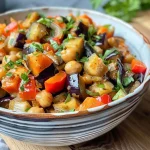 ['Close-up of a creamy chickpea bake with colorful vegetables.', 'Side view of a bubbling chickpea casserole topped with melted cheese.', 'Juicy, golden-brown chickpea bake featuring diced vegetables.', 'Rich and creamy chickpea dish showcasing vibrant ingredients.']