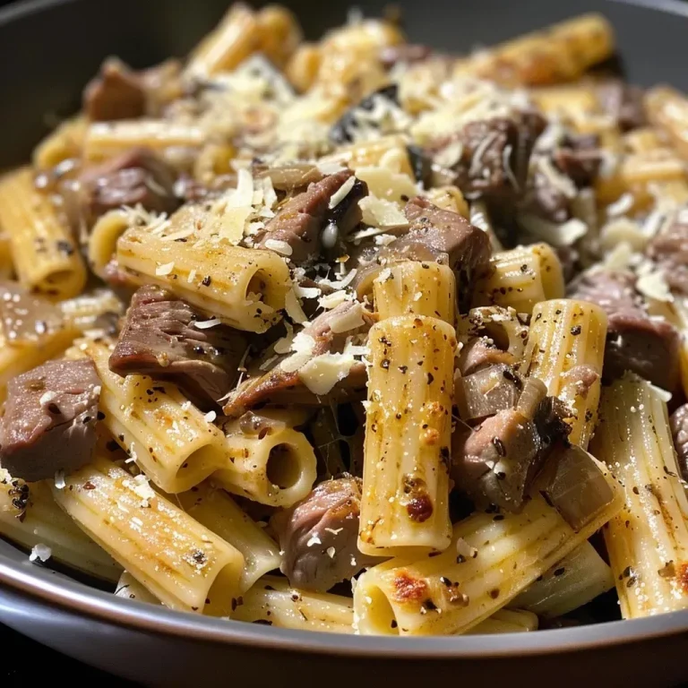 ['Juicy cremiges Parmesan Rindfleisch served with rigatoni, showcasing rich colors and textures.', 'Close-up view of creamy beef and rigatoni dish, highlighting the melty parmesan and fresh ingredients.', 'Side angle of cremiges Parmesan Rindfleisch with rigatoni, featuring vibrant greens and a luscious sauce.', 'Detailed image of rigatoni topped with juicy beef and a creamy parmesan sauce, garnished with vegetables.']