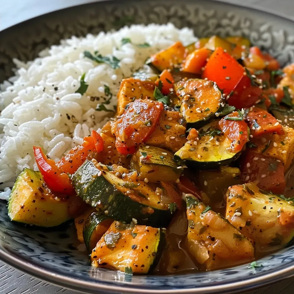 Close-up of a vibrant shrimp rice dish with vegetables, showcasing glossy textures and colors.