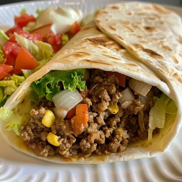 ['Close-up view of a beef wrap filled with ground beef, lettuce, and cheese on a soft tortilla.', 'Side view of juicy beef wraps, garnished with diced tomatoes and served on soft tortillas.', 'A delicious beef wrap showcasing fresh ingredients, including lettuce and cheese, on a tortilla.', 'Tasty ground beef wrap displayed with vibrant toppings, emphasizing the soft tortilla texture.']