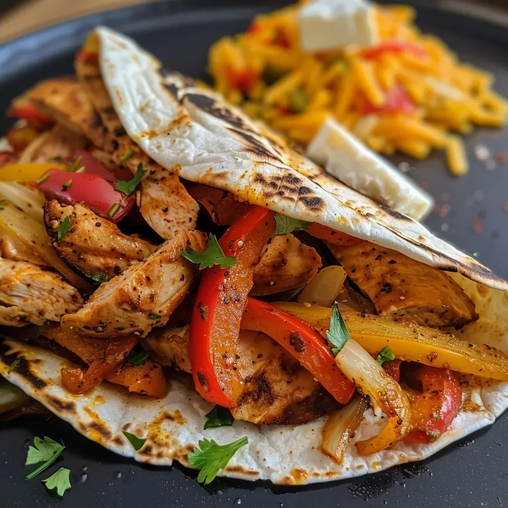 ['Close-up view of a creamy Fajita Hähnchen Auflauf with colorful peppers and chicken pieces.', 'Side profile of a baked Fajita chicken casserole featuring vibrant vegetables and melted cheese.', 'Juicy Fajita Hähnchen Auflauf displaying red, yellow, and green bell peppers on a creamy base.', 'Deliciously layered Fajita chicken bake topped with golden melted cheese and fresh ingredients.']
