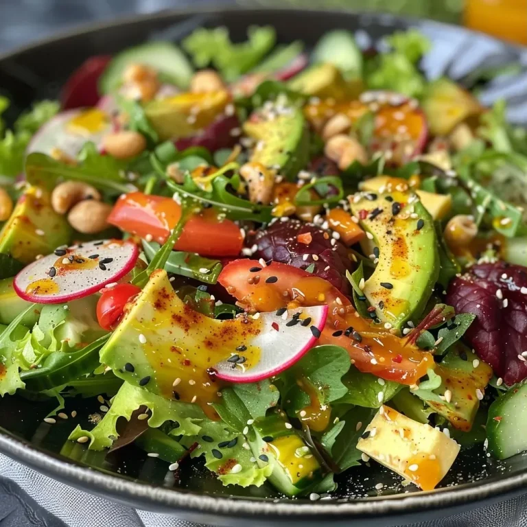 ['Close-up view of a fresh shrimp salad with creamy peanut dressing.', 'Side view of a vibrant shrimp salad featuring vegetables and peanut sauce.', 'Detailed shot of a shrimp salad made with lettuce, avocado, and a creamy dressing.', 'Colorful fresh shrimp salad garnished with peanut dressing and various vegetables.']
