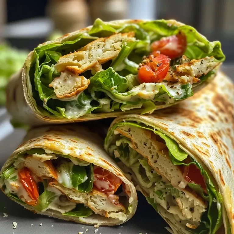 ['Close-up view of grilled shrimp Caesar wraps, showcasing fresh ingredients.', 'Juicy shrimp wrapped in whole grain tortillas, displayed with vibrant vegetables.', 'Side view of Caesar wraps filled with shrimp, lettuce, and cherry tomatoes.', 'Delicious garnalen Caesar wraps on a plate, ready to serve.']