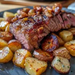 ['A close-up side view of a creamy meat and potato casserole with a golden crust.', 'Juicy Hackfleisch and potato bake, showcasing layers of ground beef and cheese.', 'A hearty dish of meat and potato casserole with fresh herbs on top.', 'A succulent casserole featuring a blend of beef and potatoes, baked to perfection.']