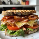 ['Close-up view of a juicy Hähnchen sandwich with fresh ingredients.', 'Side view of a delicious Hähnchen sandwich showcasing layers of chicken and vegetables.', 'Detailed image of a Hähnchen sandwich filled with grilled chicken, bacon, and lettuce.', 'Appetizing Hähnchen sandwich featuring vibrant tomatoes and a golden toasted bread exterior.']