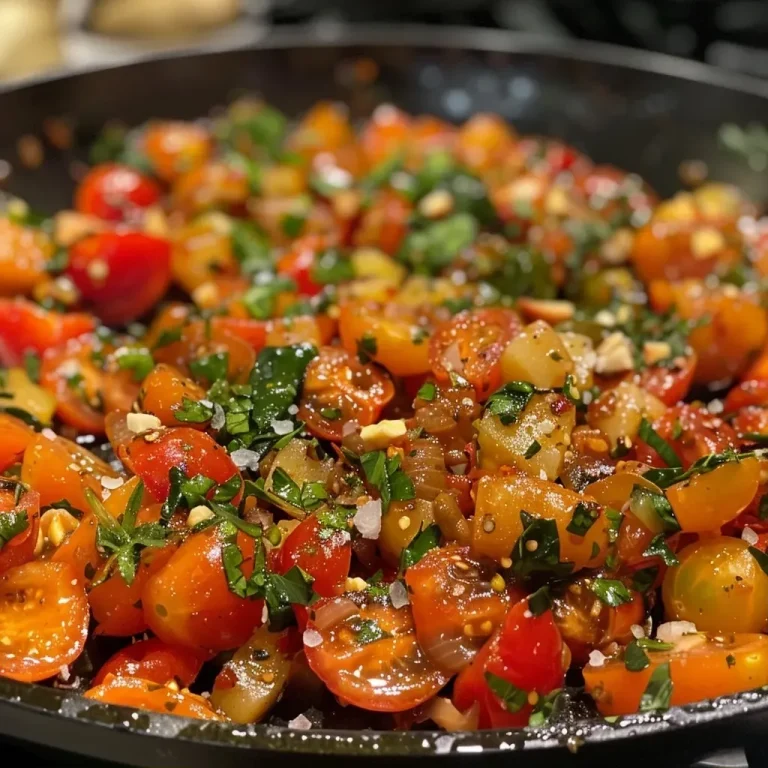 ['A vibrant bowl of Harissa Kichererbseneintopf featuring red cherry tomatoes, spinach, and chickpeas.', 'Close-up view of a steaming Harissa chickpea stew with diced onions and spices.', 'A hearty serving of Harissa Kichererbseneintopf showcasing colorful ingredients, including coconut milk and spinach.', 'Side view of a delicious chickpea stew garnished with herbs and spices, highlighting its rich textures.']