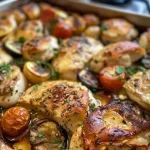 ['Juicy roasted chicken breast garnished with herbs on a platter.', 'Side view of succulent baked chicken breast served with vegetables.', 'Close-up of flavorful oven-baked chicken breast with spices.', 'Deliciously seasoned chicken breast, fresh out of the oven.']