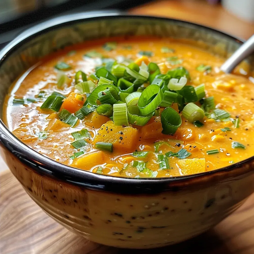 A close-up of a bowl of summer vegetable chicken soup, featuring colorful vegetables and shredded chicken.