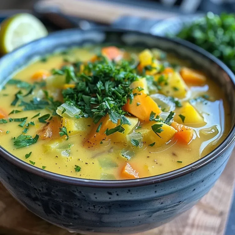 ['A close-up view of Kartoffel-Kokos-Suppe in a bowl, showcasing its creamy texture and garnishes.', 'Side angle of Kartoffel-Kokos-Suppe, highlighting the vibrant color and fresh ingredients on top.', 'Detailed shot of Kartoffel-Kokos-Suppe with visible chunks of potato and herbs, presented in a rustic bowl.', 'Close-up of a bowl filled with Kartoffel-Kokos-Suppe, decorated with sprouts and a slice of lime.']