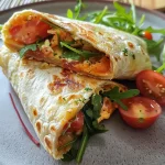 ['A close-up view of a Kartoffel Wrap filled with arugula, crème fraîche, diced tomatoes, and cucumber.', 'Side view of a Kartoffel Wrap showcasing vibrant filling ingredients like arugula and tomato.', 'Juicy Kartoffel Wrap featuring slivers of cucumber, fresh arugula, and a creamy spread.', 'Detailed image of a Kartoffel Wrap highlighting its colorful ingredients and tortilla wrap.']
