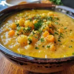 ['A vibrant bowl of Kichererbsen-Möhren-Suppe with visible carrots and chickpeas.', 'Close-up of a creamy carrot and chickpea soup topped with parsley and lemon slices.', 'A side view of steaming Kichererbsen-Möhren-Suppe garnished with herbs.', 'A delicious chickpea and carrot soup presented in a rustic bowl, showcasing its texture.']