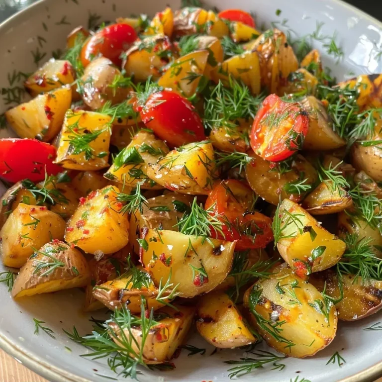 ['Close-up of a vibrant potato salad with fresh herbs and colorful vegetables.', 'Side view of a creamy potato salad garnished with diced onions and herbs.', 'Juicy potato salad featuring yellow and green vegetables on a white plate.', 'Detailed shot of Knuspriger Kartoffelsalat showcasing its creamy texture and ingredients.']