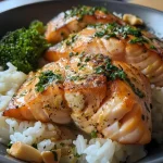 ['Close-up view of a vibrant Lachs-Reis-Pfanne featuring salmon, rice, and colorful vegetables.', 'Side view of a delicious Lachs-Reis-Pfanne showcasing salmon fillet, rice, and fresh broccoli.', 'A mouthwatering Lachs-Reis-Pfanne filled with salmon, carrots, and cherry tomatoes, presented in a bowl.', 'Juicy Lachs-Reis-Pfanne highlighting mixed vegetables, rice, and garnished salmon in a warm setting.']