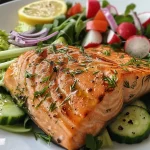 ['Close-up view of a vibrant salmon salad with diced red onions and fresh herbs.', 'A side view photo of a juicy salmon salad featuring salmon fillets, celery, and dill.', 'Detailed image of a colorful Lachs Salat with Greek yogurt dressing and lemon slices.', 'Close-up shot of a fresh salad with uncooked salmon, red onion, and various chopped vegetables.']