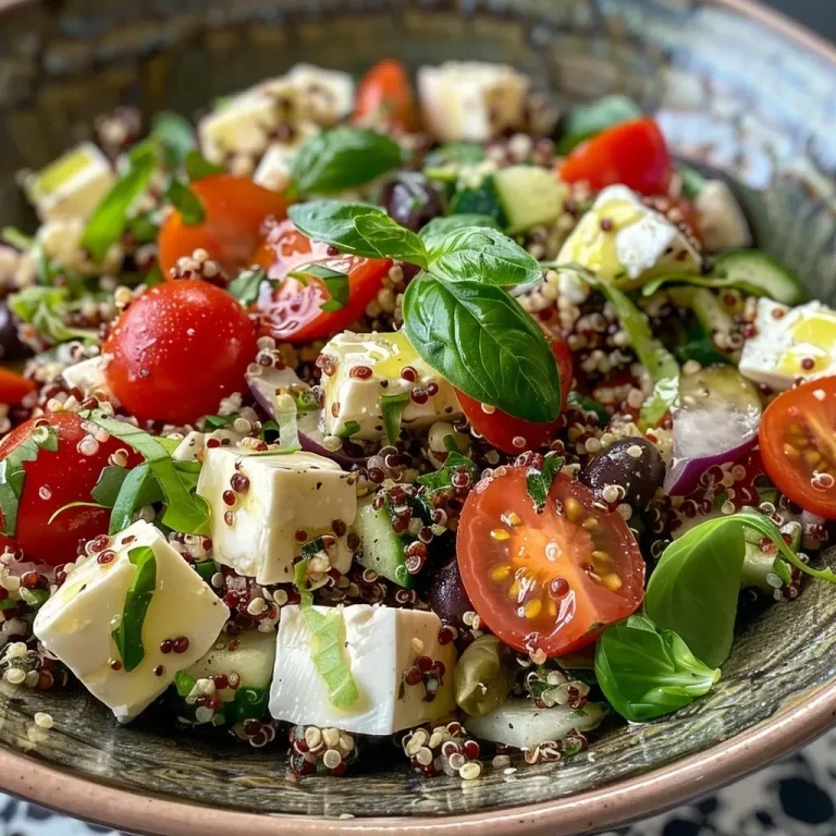 ['Close-up view of a colorful Mediterranean quinoa salad with tomatoes and feta cheese.', 'Side view of a vibrant quinoa salad featuring cucumbers, olives, and herbs.', 'Juicy Mediterranean quinoa salad with fresh ingredients arranged in a bowl.', 'Detailed look at a hearty quinoa salad topped with feta and garnished with herbs.']