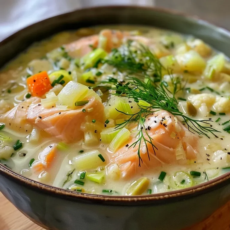 ['A close-up view of a creamy Norwegian fish soup with salmon, vegetables, and herbs.', 'Delicious Norwegian fish soup served in a bowl, showcasing chunks of salmon and colorful vegetables.', 'A side view of a hearty Norwegian fish soup, featuring a blend of seafood and fresh ingredients.', 'An appetizing bowl of Norwegian fish soup, highlighting the creamy texture and vibrant ingredients.']