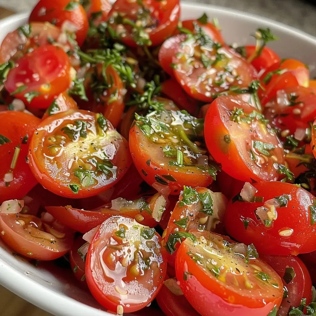 ['Close-up view of roasted tomatoes with garlic on a plate.', 'Side view of juicy oven-roasted tomatoes garnished with garlic.', 'Fresh Strauchtomaten drizzled with olive oil and garlic.', 'Deliciously roasted tomatoes with cloves of garlic displayed attractively.']