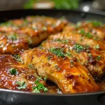 ['Juicy One Pan Honey BBQ Chicken Rice served in a white bowl with colorful peppers.', 'Close-up view of One Pan Honey BBQ Chicken Rice showcasing tender chicken pieces and vibrant veggies.', 'Side view of a delicious One Pan Honey BBQ Chicken Rice dish, highlighting the glossy BBQ sauce.', 'Plate of One Pan Honey BBQ Chicken Rice with fresh herbs and ingredients visibly mixed.']
