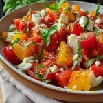 ['A vibrant close-up of a paprika corn salad with feta and yogurt dressing.', 'Side view of a colorful salad featuring red peppers, corn, and crumbled feta cheese.', 'Juicy paprika corn salad topped with feta and creamy yogurt dressing in a bowl.', 'Fresh salad made with red bell peppers, sweet corn, and a light yogurt dressing.']