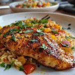 ['Close-up of a vibrant paprika rice dish, showcasing colorful bell peppers and grains.', 'Side view of a hearty paprika rice pan filled with fresh ingredients and herbs.', 'Juicy, delicious paprika rice served in a skillet, highlighting rich colors and textures.', 'A colorful vegetarian rice dish made with bell peppers and garnished with fresh basil.']