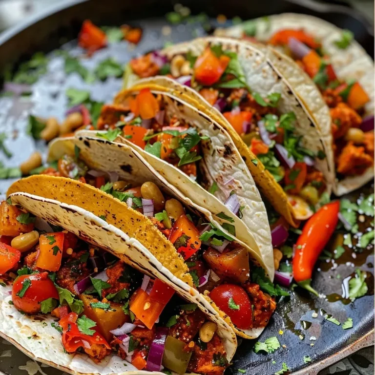 ['Juicy paprika tacos garnished with coriander on a wooden surface.', 'Close-up view of vibrant paprika tacos with a rich filling.', 'Deliciously assembled tacos filled with paprika and fresh ingredients.', 'Side view of colorful tacos showcasing fresh toppings and ingredients.']