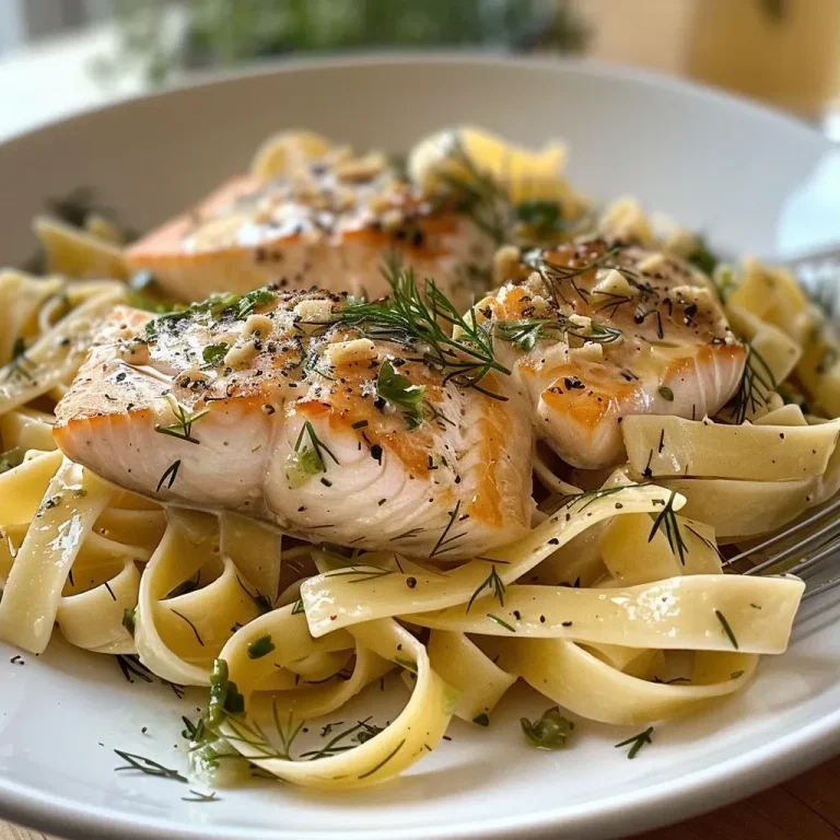 ['Close-up of creamy pasta with salmon and herbs.', 'Side view of luscious pasta with salmon in a rich sauce.', 'Appetizing plate of pasta with succulent salmon drizzled in cream.', 'Detailed shot of pasta mit Lachs garnished with herbs.']