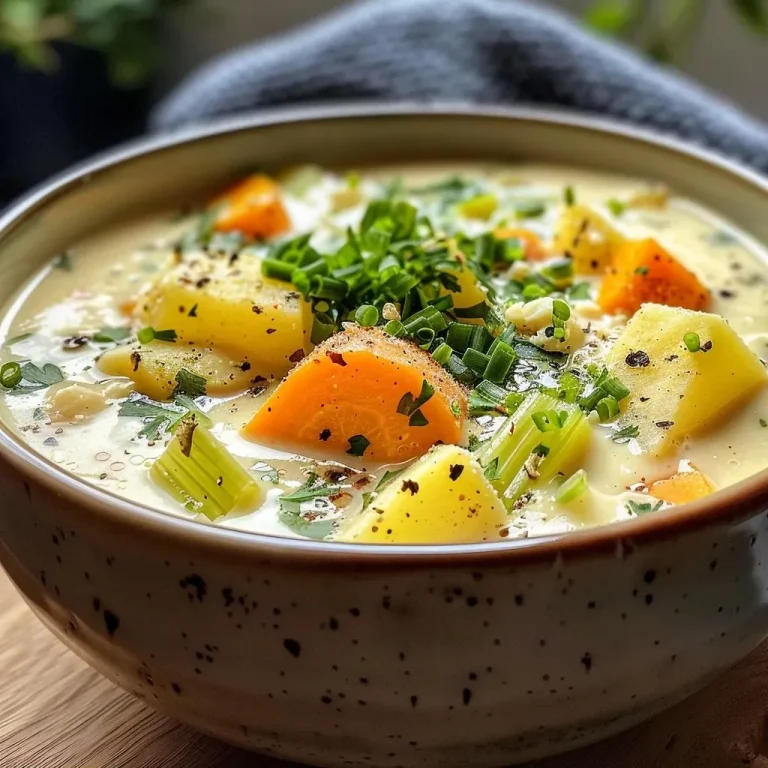 ['Close-up view of creamy potato soup with chunks of vegetables and cheese.', 'Side view of Protein Cream of Potato Soup showcasing a rich, creamy texture.', 'Thick potato soup filled with diced carrots, celery, and topped with shredded cheddar.', 'Bowl of potato cream soup featuring an inviting blend of fresh ingredients.']