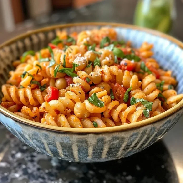 ['Close-up view of creamy roasted red pepper pasta garnished with fresh basil.', 'Side angle of a forkful of protein-rich pasta with a creamy red pepper sauce.', 'A plate of vibrant red pepper pasta with a sprinkle of parmesan, showcasing its creamy texture.', 'Juicy pasta dish featuring chickpea rotini and roasted red peppers, set against a neutral background.']