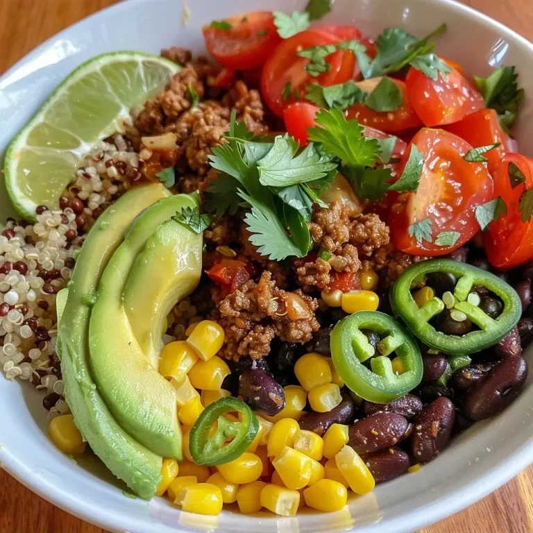 ['Close-up of a protein-rich taco bowl featuring ground beef, crispy potatoes, and fresh toppings.', 'Side view of a colorful taco bowl with quinoa, black beans, avocado, and tomatoes.', 'Delicious taco bowl filled with juicy ground beef, corn, and garnished with cilantro and lime.', 'A hearty protein taco bowl showcasing crispy potatoes, avocado slices, and vibrant vegetables.']