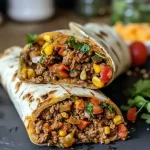 ['Close-up view of a hearty protein-rich burrito casserole with colorful ingredients.', 'Side view of a delicious burrito casserole topped with melted cheese and garnished with cilantro.', 'Juicy and enticing burrito casserole featuring layers of meat, beans, and peppers.', 'Appetizing burrito bake displaying vibrant vegetables and a golden cheese crust.']