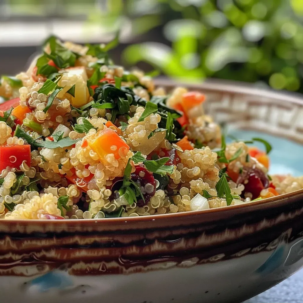 ['Close-up of a colorful Quinoa Gemüseauflauf featuring layers of vegetables and cheese.', 'Side view of a baked quinoa casserole packed with spinach, tomatoes, and peppers.', 'A delicious serving of Quinoa Gemüseauflauf with a golden cheese topping and fresh veggies.', 'Juicy quinoa and vegetable bake displayed on a plate, highlighting its vibrant ingredients.']