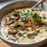 ['Close-up of a bowl of spicy coconut shrimp soup garnished with herbs.', 'Side view of a steaming bowl filled with shrimp in coconut broth.', 'Delicious coconut shrimp soup with fresh ingredients visible in the bowl.', 'Vibrant shrimp soup showcasing a mix of coconut milk and herbs.']