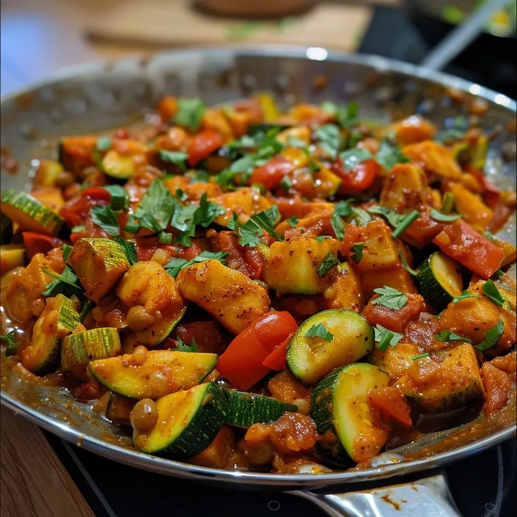 ['A vibrant close-up of a sizzling shrimp and vegetable stir-fry.', 'Juicy shrimp mixed with colorful vegetables in a frying pan.', 'A side view of a flavorful shrimp dish with zucchini and bell peppers.', 'Freshly cooked shrimp and assorted vegetables on a plate.']