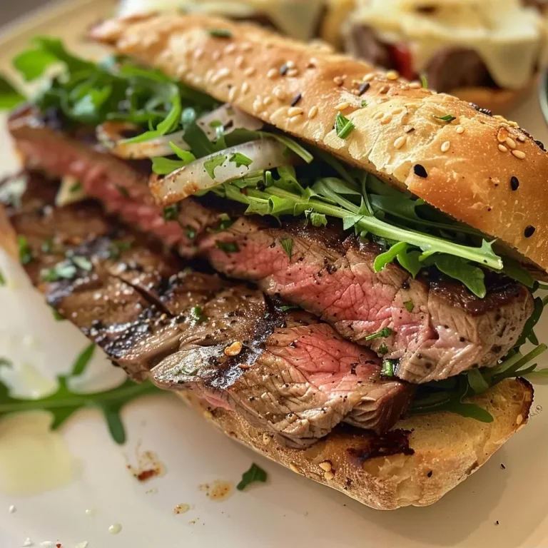 ['Close-up view of a juicy steak sandwich with melted cheese and fresh veggies.', 'Side view of a delicious steak sandwich with arugula and colorful peppers.', 'Detailed image of a hearty steak sandwich filled with sliced steak and onions.', 'Tempting steak sandwich with provolone cheese and a side of arugula.']