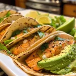 ['Close-up view of colorful tacos filled with various ingredients.', 'Juicy tacos showcasing vibrant toppings and fillings from a side angle.', 'Side profile of a plate of delicious tacos garnished with fresh herbs.', 'Tasty tacos captured in detail, highlighting their rich ingredients.']