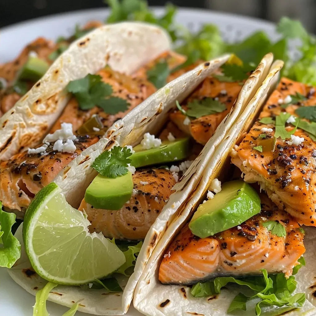 Close-up view of colorful tacos filled with various ingredients.