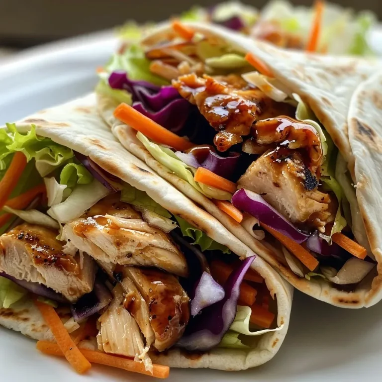 ['Close-up of a juicy Teriyaki chicken wrap filled with colorful vegetables.', 'Side view of a Teriyaki chicken wrap showcasing shredded carrots and cabbage.', 'Detailed image of a Teriyaki chicken wrap with visible ingredients peeking out.', 'Delicious Teriyaki chicken wrap with a glossy glaze, presented on a plate.']