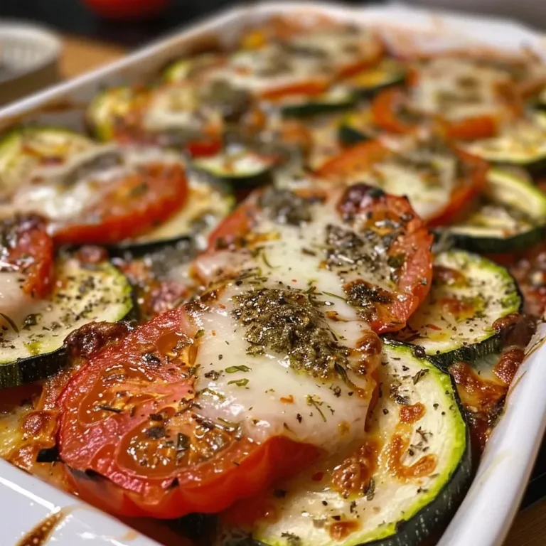 ['A close-up side view of a baked tomato and zucchini casserole topped with melted mozzarella cheese.', 'A vibrant dish featuring layers of zucchini and tomatoes, with gooey mozzarella, captured from the side.', 'A delicious-looking zucchini and tomato bake, showcasing bubbling mozzarella, viewed from the side.', 'A side perspective of a tomato zucchini gratin, with visible fresh ingredients and melted cheese.']