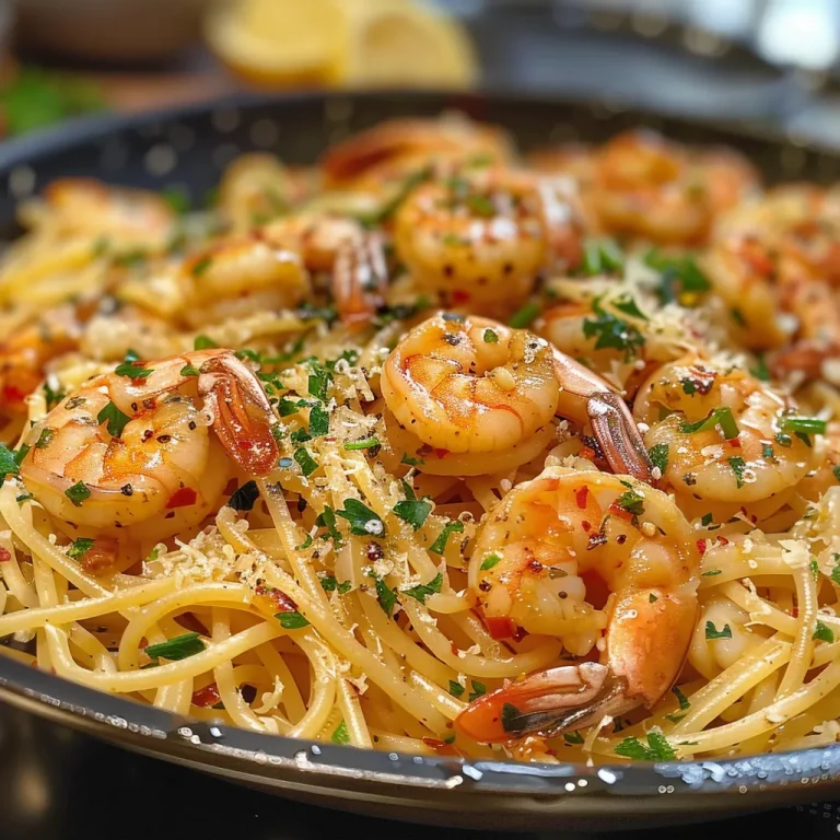 ['Close-up view of creamy garlic shrimp pasta with spinach and parmesan.', 'Delicious shrimp pasta in a creamy sauce, garnished with parsley.', 'Side view of high-protein chickpea pasta with shrimp and garlic cream.', 'Juicy shrimp and rotini pasta in a creamy garlic sauce with spinach.']
