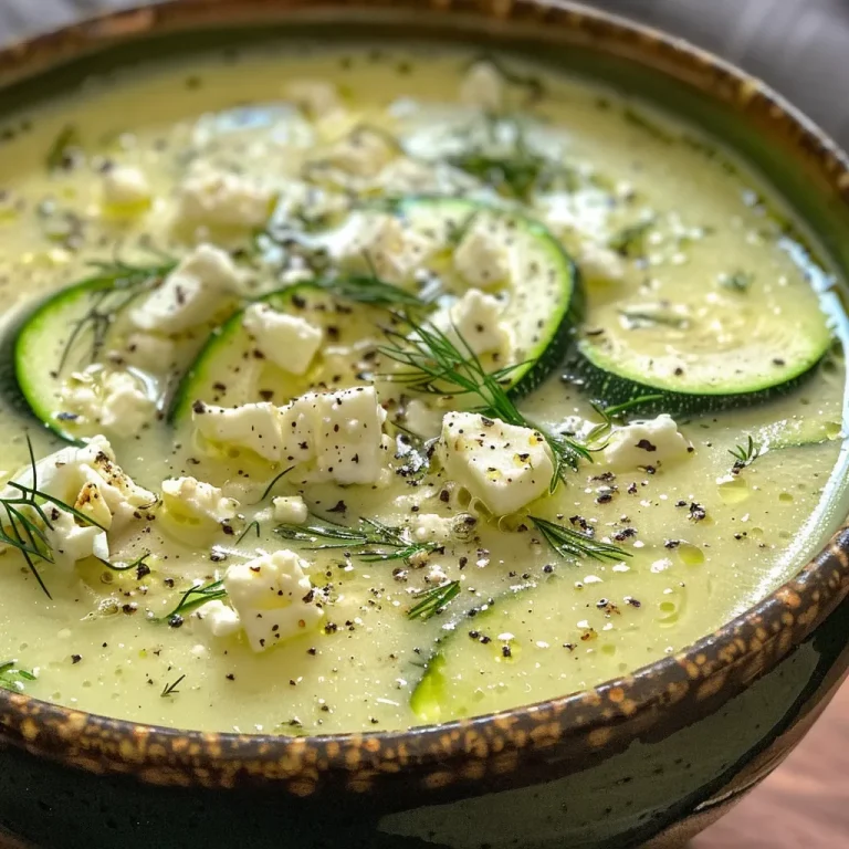['Creamy roasted zucchini soup in a bowl topped with crumbled feta and fresh herbs.', 'Close-up view of a vibrant zucchini soup garnished with feta cheese and dill.', 'A luscious bowl of zucchini soup with a smooth texture, featuring green herbs and feta crumbles.', 'Side view of a creamy zucchini soup showcasing its rich color and toppings of feta and thyme.']