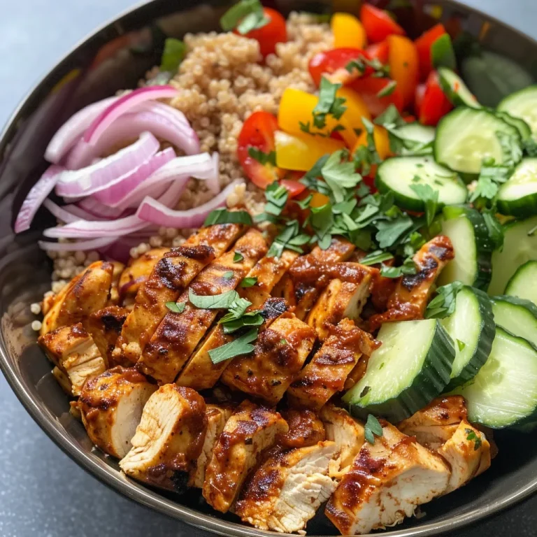 ['Close-up view of a Chicken Shawarma Bowl with colorful ingredients.', 'Side view of a delicious Chicken Shawarma Bowl filled with quinoa and fresh vegetables.', 'Juicy Chicken Shawarma Bowl showcasing chicken, veggies, and a lemon wedge.', 'Detailed shot of a Chicken Shawarma Bowl highlighting spices and fresh toppings.']