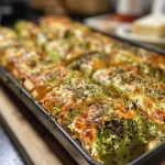 ['Close-up view of a protein-rich broccoli chicken casserole with melted cheese on top.', 'Side perspective of a healthy broccoli and chicken bake, showcasing its creamy texture.', 'Juicy chicken and broccoli casserole served in a dish, highlighting the vibrant colors.', 'A hearty serving of broccoli chicken casserole with a golden cheese crust, viewed from the side.']