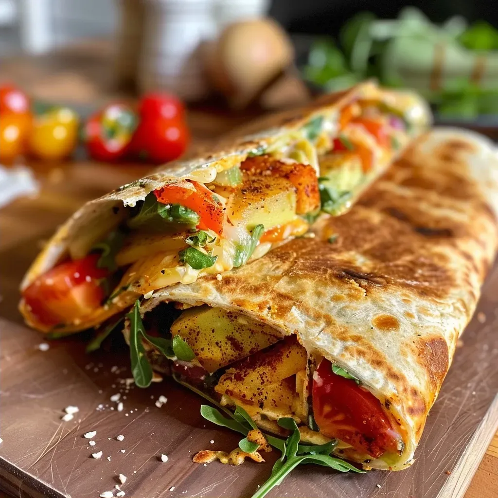 ['A close-up side view of a juicy Viraler Kartoffel Wrap filled with ingredients.', 'Side view of a delicious Viraler Kartoffel Wrap showcasing its ingredients, taken with an iPhone 15 Pro.', 'A mouthwatering Viraler Kartoffel Wrap, featuring layers of colorful ingredients from a close-up angle.', 'Juicy Viraler Kartoffel Wrap displayed from the side, highlighting its vibrant fillings.']