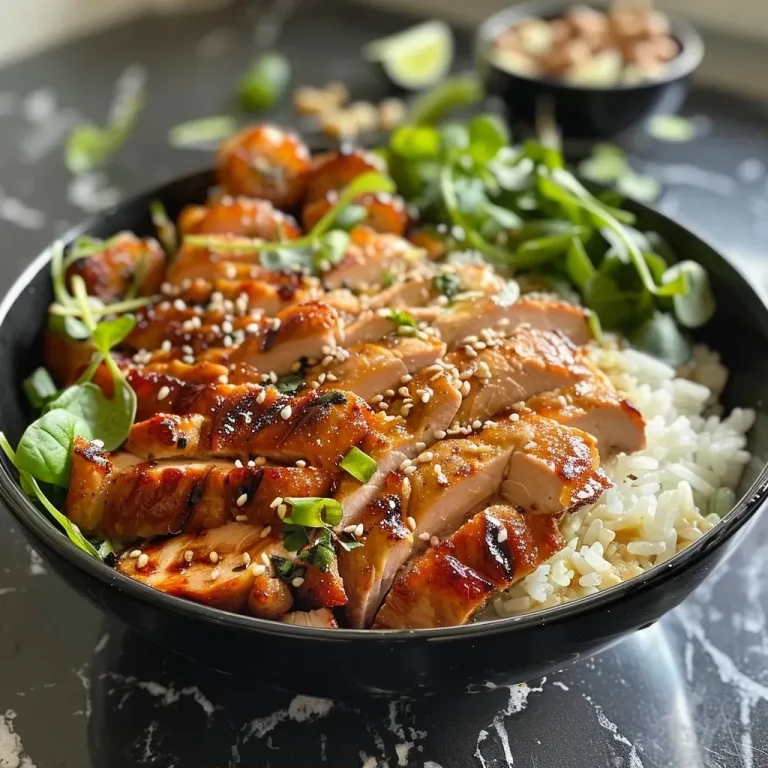 ['Close-up view of a vibrant Würzige Hähnchen Bowl featuring grilled chicken, fresh vegetables, and creamy sauce.', 'Side view of a colorful bowl filled with spicy chicken, rice, sliced cucumbers, and carrots, topped with a drizzle of sauce.', 'Detailed image of a Würzige Hähnchen Bowl showcasing juicy chicken breast, rice, and a mix of fresh produce in a creamy dressing.', 'Close-up of a delicious Würzige Hähnchen Bowl with chunks of chicken, colorful veggies, and a rich sauce, served in a bowl.']