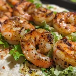 ['Close-up view of a zesty grilled shrimp caesar wrap with vibrant greens and creamy dressing.', 'A side perspective of a delicious shrimp caesar wrap showcasing juicy shrimp and fresh lettuce.', 'Detailed image of a grilled shrimp caesar wrap, highlighting the colorful ingredients and tortilla.', 'Juicy grilled shrimp caesar wrap presented from the side, emphasizing the fresh and vibrant fillings.']